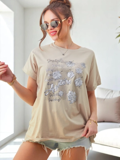 Royalfashion Naiste puuvillane T-särk leheprindiga