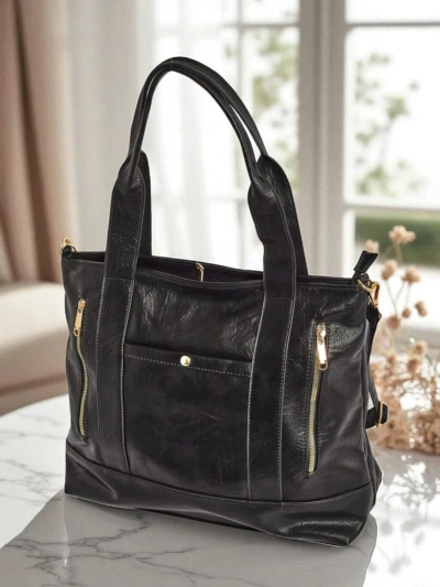 Nerina women's eco-leather handbag - black Italian shopper with zipper