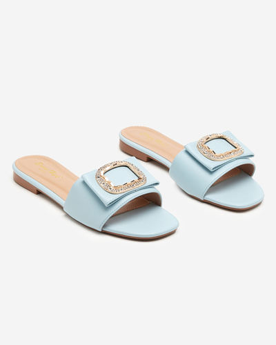 Синие женские шлепанцы с украшением из фианитов Iteria