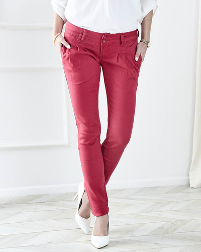 Women's Fuchsia Low Waist Cloth Trousers - Clothing