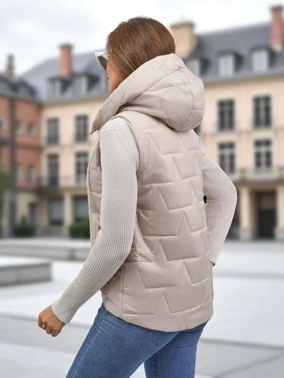 Crimson Haze Quilted Women's Vest with Hood