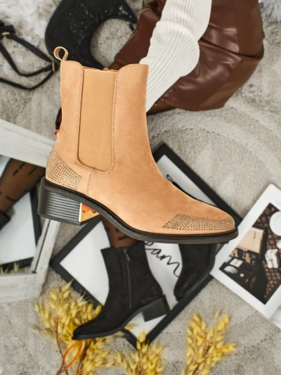 Women's Eco Suede Ankle Boots Decorated with Rhinestones TangleMist