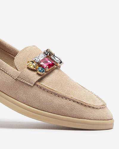 Dekoratiivsete kristallidega ökomokkadetsed helepruunid naiste mokassinad Nellens- Footwear
