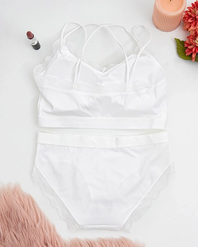 Women's white lingerie set with lace - Underwear