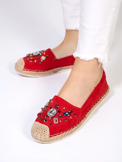 Punased naiste öko-seemisnahast espadrillid kuubikutega tsirkooniumoksiididega Mediros - Jalatsid