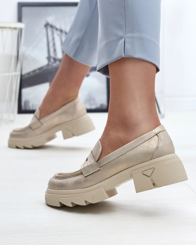 Золотые женские мокасины из экокожи Sepop- Footwear