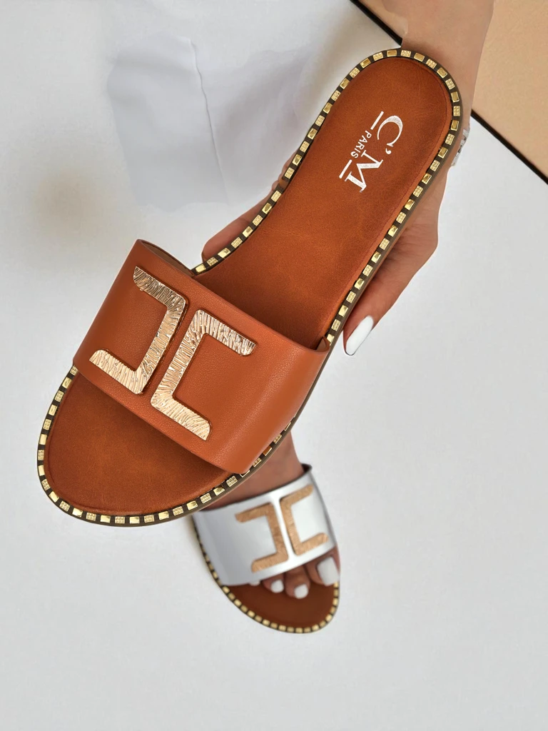 Royalfashion Women's faux leather slides with decoration Gildra