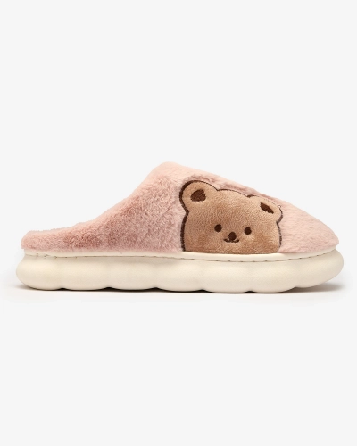 Royalfashion Women's furry slippers with teddy bear in pink Fetemes