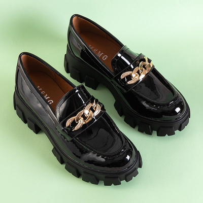Women's black lacquered slip on shoes with a chain Guinewra - Footwear