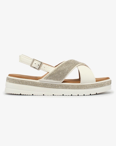 Royalfashion White women's eco-leather sandals with zircons Trikys