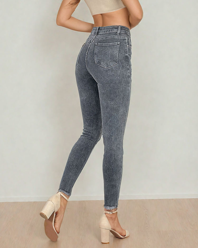 Royalfashion Women's tube jeans with rubbing