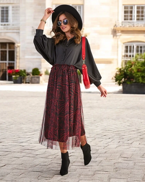 Royalfashion Patterned women's midi skirt with tulle