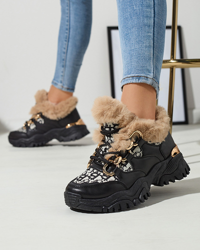 Женские спортивные кроссовки с мехом черного цвета Reyma- Footwear