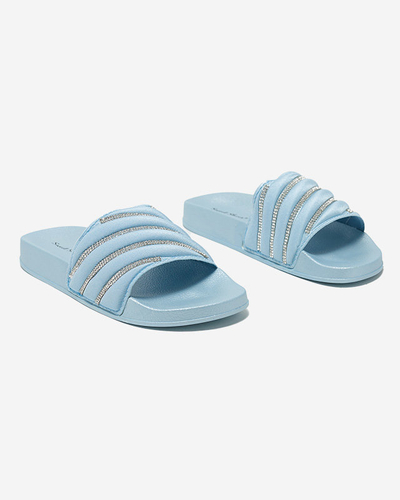 OUTLET Blue women's slippers with cubic zirconia Erikis - Footwear