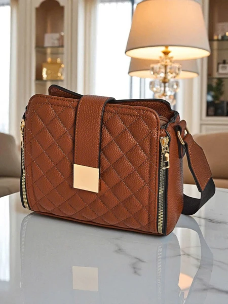 Women's Bag Collection - Melania Brown Eco Leather with Zipper and Magnet