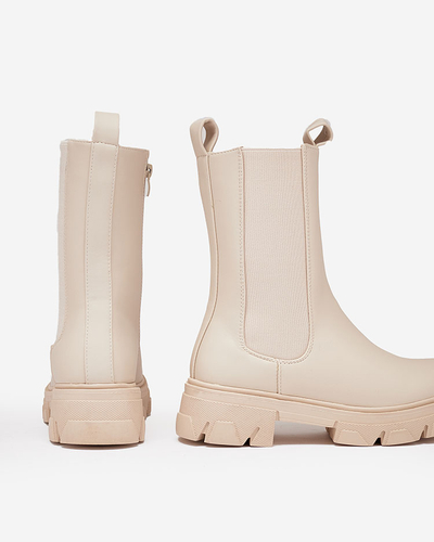 Royalfashion Women's high flat heeled boots in ecru Vedita