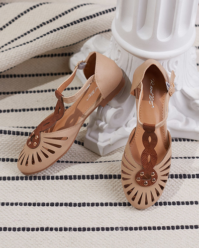 Beige women's openwork ballerinas with cut-out on the sides Erraf-Footwear