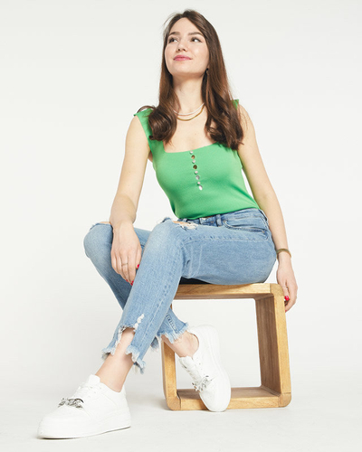 Women's green top with cubic zirconia a'la buttons- Clothing