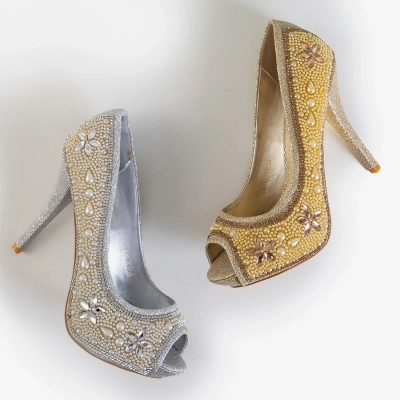 OUTLET Silver женские туфли-лодочки из парчи с цирконами и жемчугом Gitana - туфли