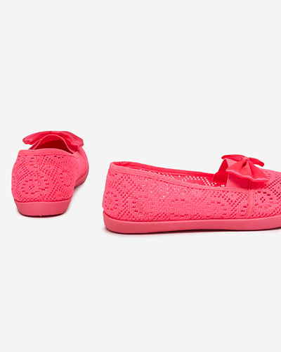 Girls' sneakers with a bow neon pink Osmo - Footwear