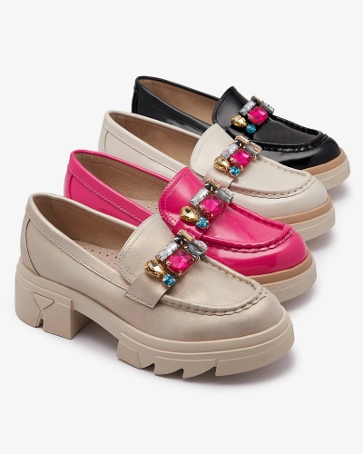Lacquered black moccasins with colored stones Sarix - Footwear