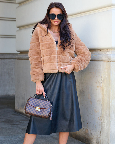 Royalfashion Двусторонняя женская куртка с мехом светло-коричневого цвета