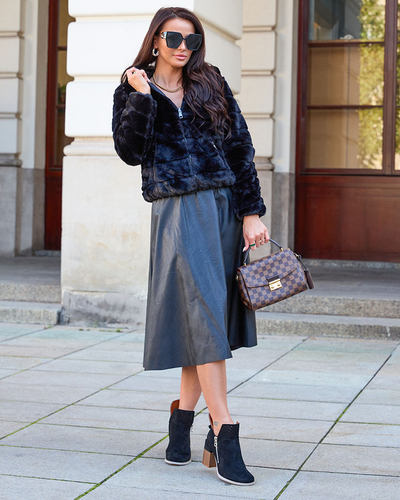 Royalfashion Double-sided women's jacket with fur in black