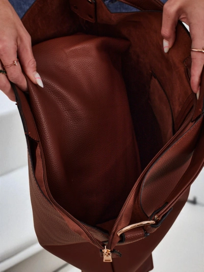 Aurelia Grande Camel - Large A4 eco-leather bag, strap, zipper, stylish shopper