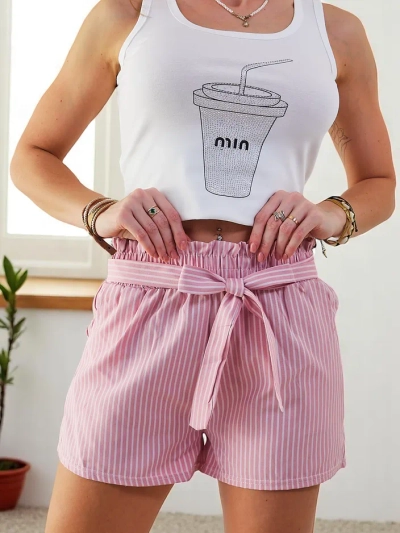 Шорты Royalfashion для женщин с эластичным поясом и шнурком на талии в полоску