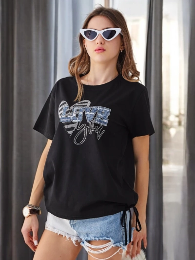 Royalfashion Женская хлопковая футболка LOVE с стразами