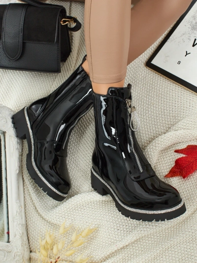 Patent eco-leather women's ankle boots with zircons Nuvina