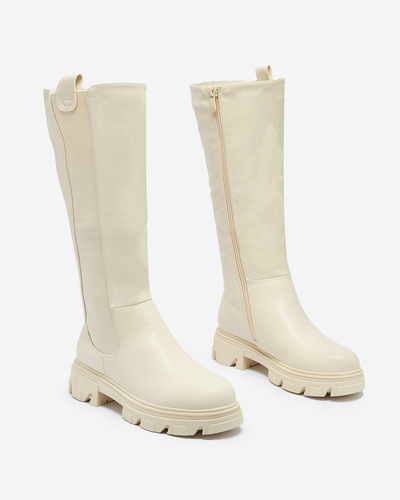 Cream women's mid-calf boots Vebissa- Footwear