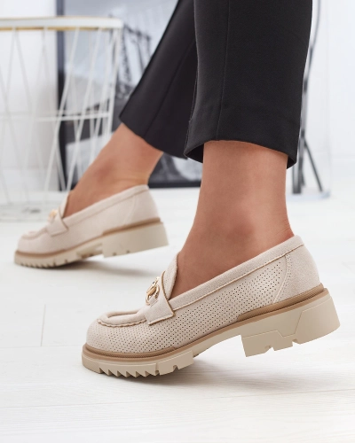 Cream openwork women's moccasins with chain Imerila - Footwear