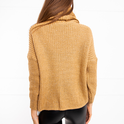 Light brown women's turtleneck short sweater - Clothing