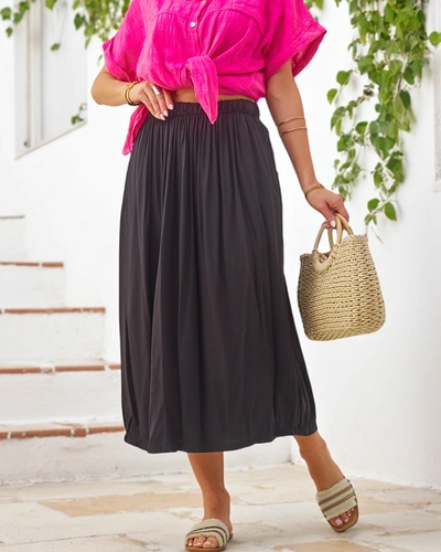 Royalfashion Naisten Kudottu Midi Hame, Kesäinen ja Virtaava Kahdella Taskulla