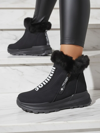 Valentina Black Fur Ankle Boots