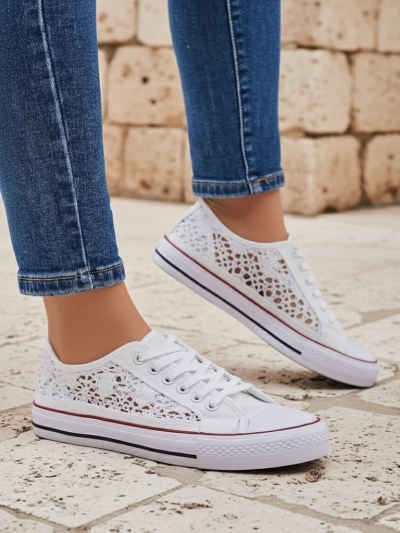 Aurelia Bianco - Royalfashion white fabric perforated sneakers, size 40