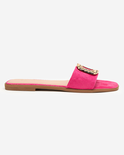 OUTLET Fuchsia women's eco-suede flip-flops with gold buckle Lozi- Footwear