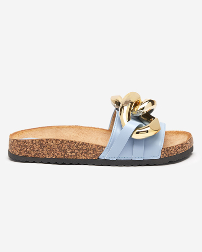 Callista Royalfashion women's sandals with chain – ecru/blue, flat heel