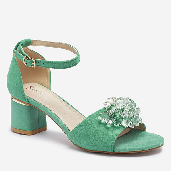 Зеленые женские сандалии на заднике с декоративными кристаллами Cerosso- Footwear