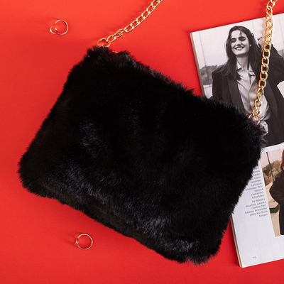 Black fur handbag on a golden chain - Accessories
