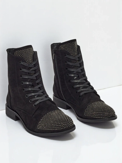 Eco-suede laced women's ankle boots with zircons Marvelli