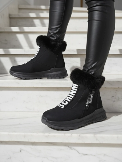 Valentina Black Fur Ankle Boots
