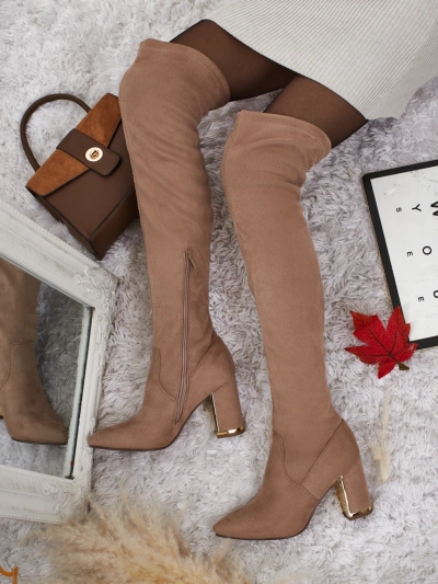 Naiste üle põlve ulatuvad öko-seemisnahast plokk-kontsaga saapad Eldir