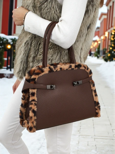 Small Women's Eco-Leather Handbag with Leopard Print Panthory