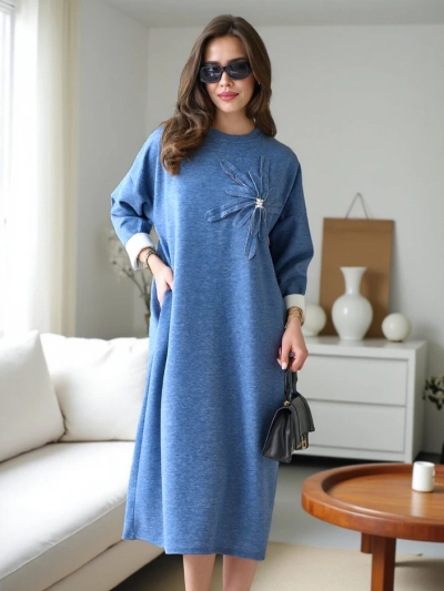 Royalfashion Women's midi fabric dress oversized with flower