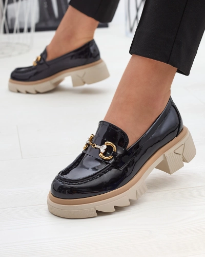 Лакированные черные женские мокасины с кристаллами Inriw - Обувь