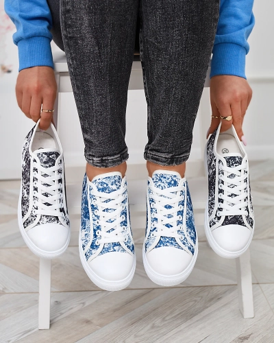 OUTLET Blue and white women's sneakers with print Denoll- Footwear