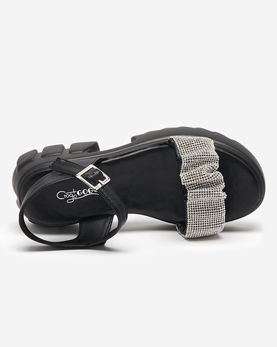 Black women's sandals with cubic zirconias Pokio- Footwear