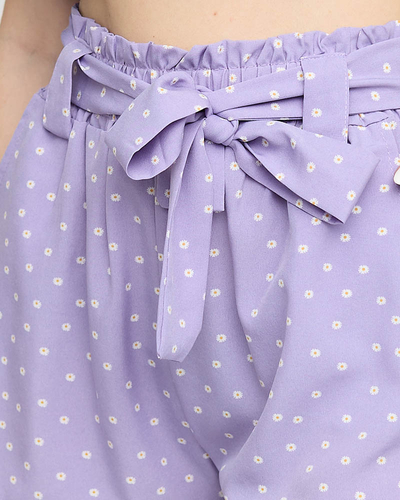 Violet patterned women's textile short shorts with flowers - Clothing